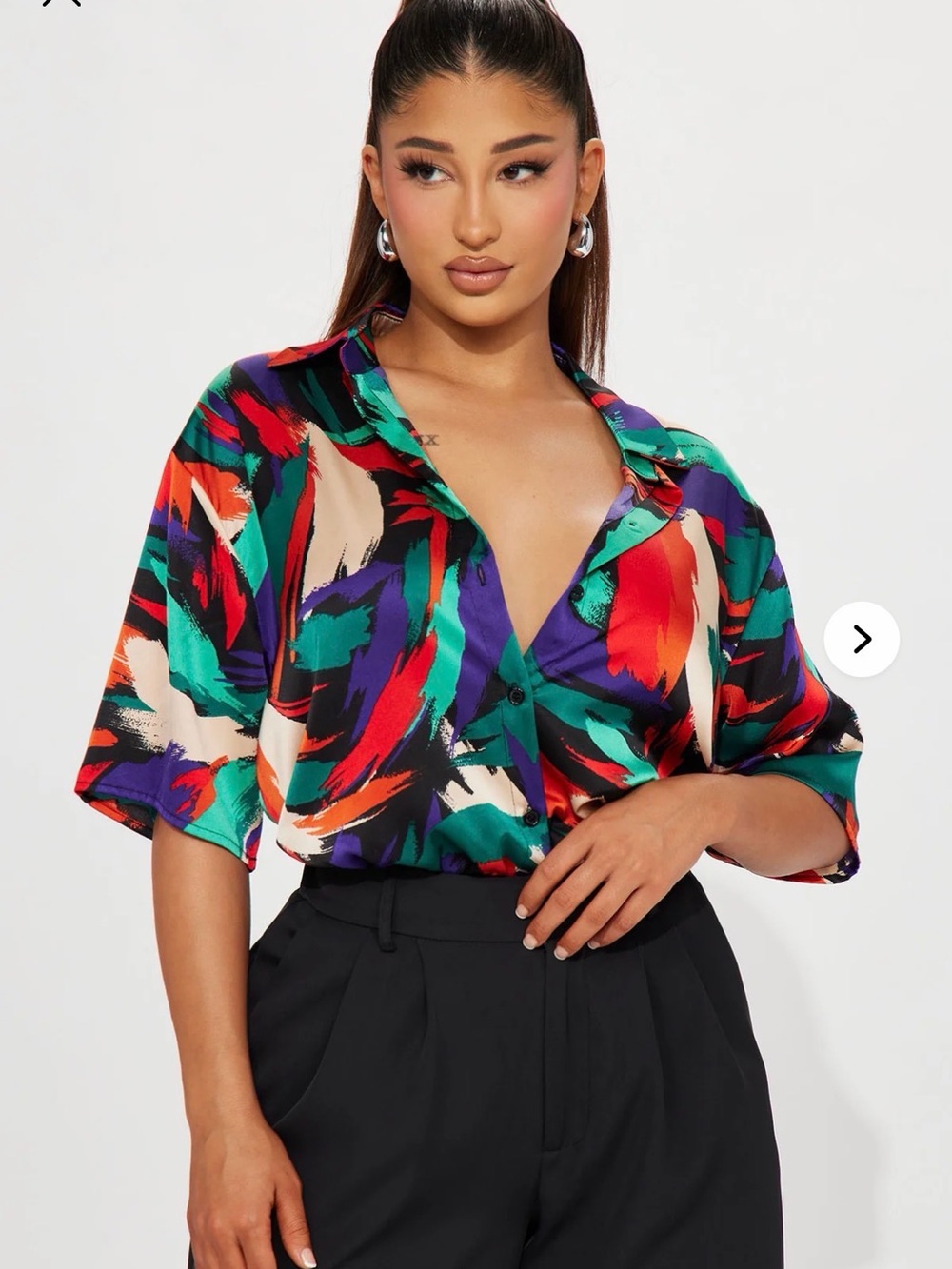 Fashion Nova Multicolor Satin Button-Down Blouse